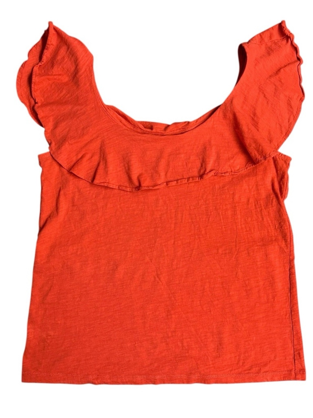 Ann Taylor LOFT Women’s Small Ruffle Sleeve Orange Soft Classic Top Blouse